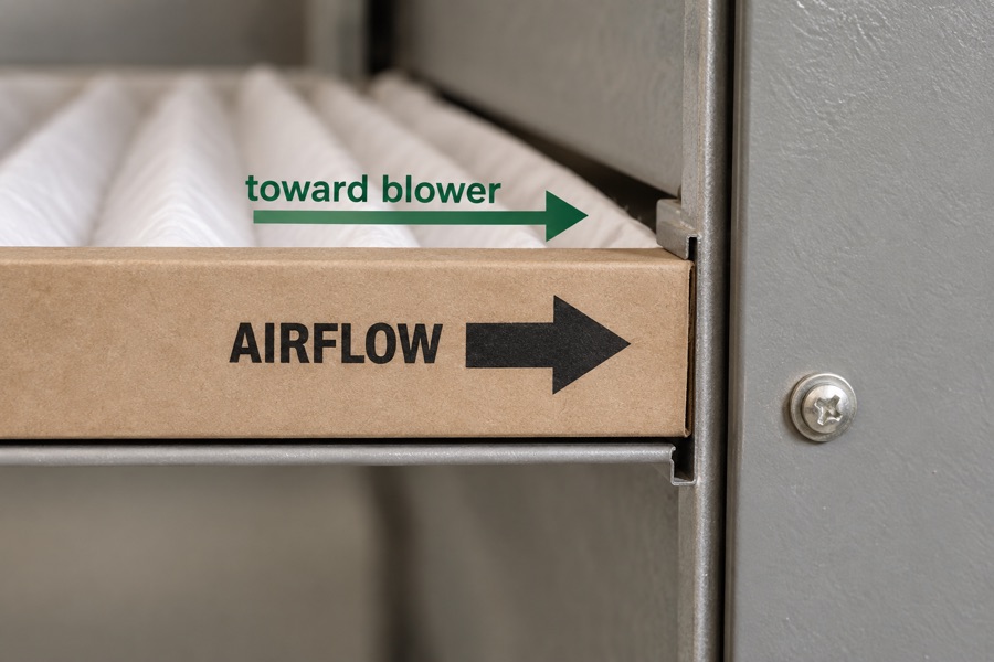 Airflow arrow printed on a furnace filter frame