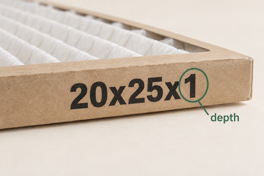 Furnace filter frame printed with 20×25×1, with the depth number highlighted